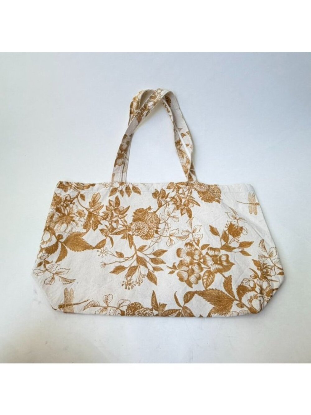 Sézane Organic Cotton Canvas Tote Bag Floral Butterfly Dragonfly Green Yellow - Picture 3 of 8